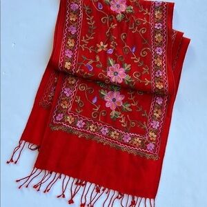 Embroidered Floral Wool Scarf